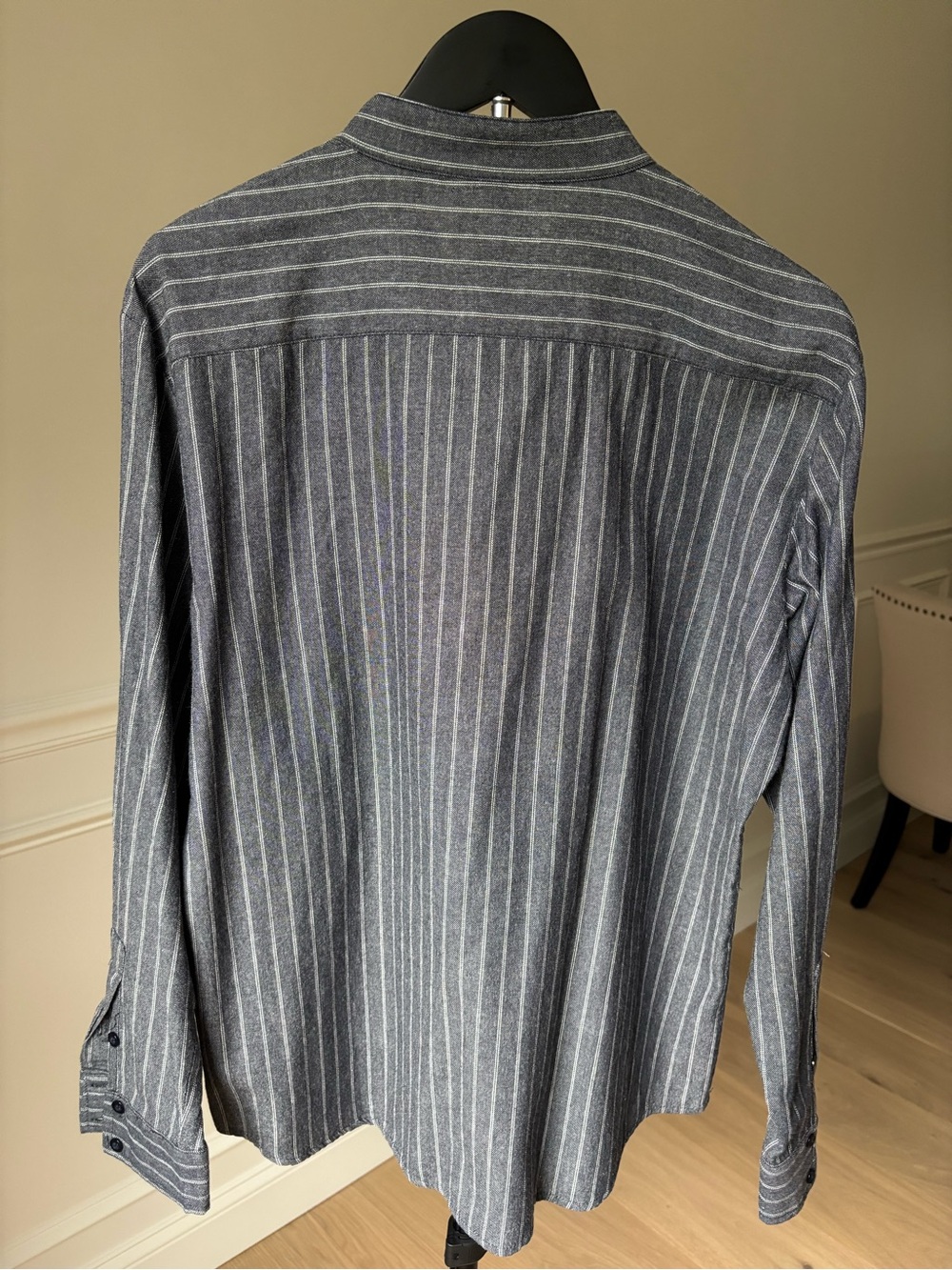 Men's Grey Striped Mandarin Collar Button-Down Shirt - Picture 5 of 7